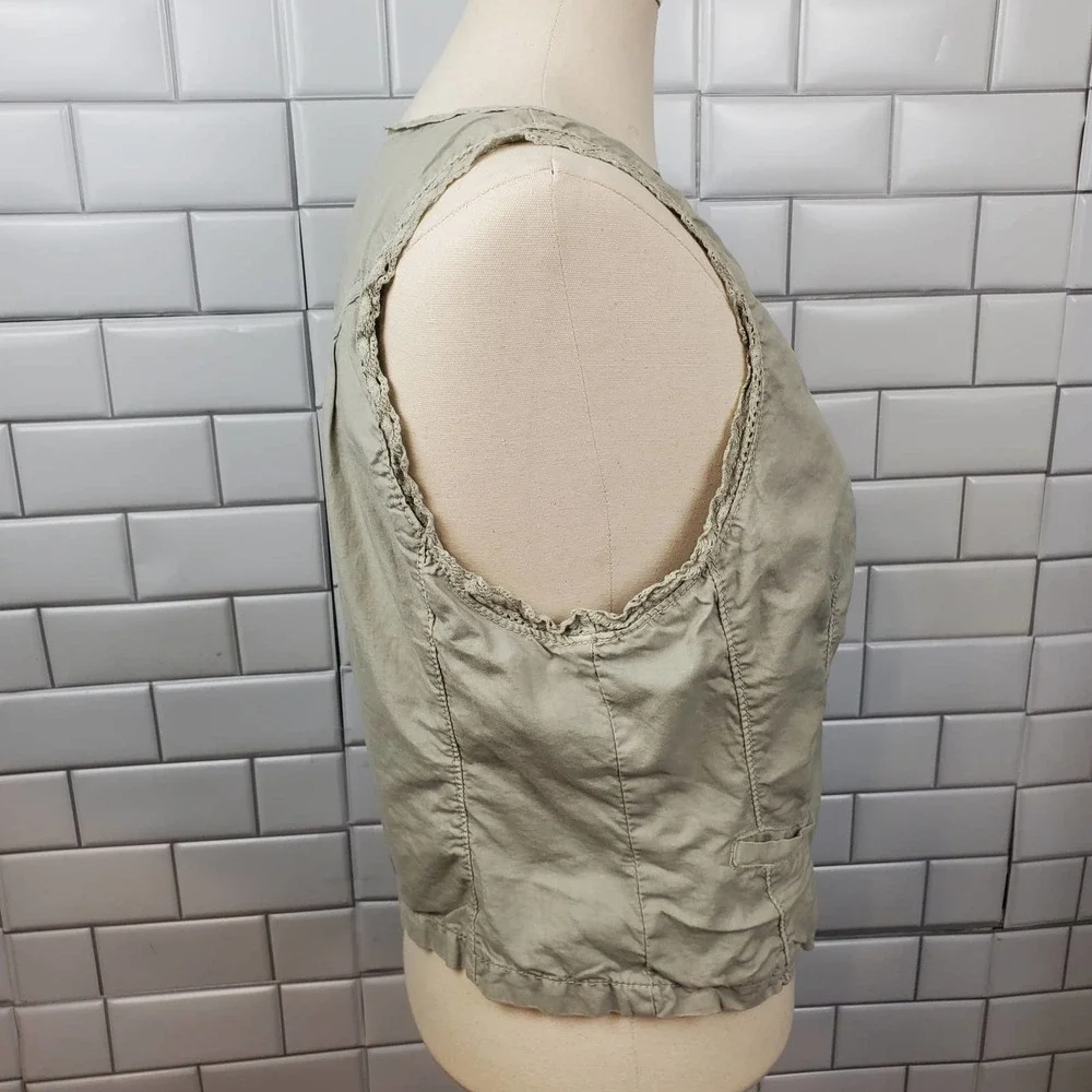 LOFT | CROCHET TRIM ONE BUTTON GRAY CASUAL VEST WOMEN'S SIZE MEDIUM